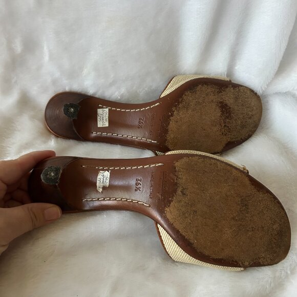 Lambertson Truex Sandals Womens 36.5 Made in Italy VTG Low Heel Brown Cream - Picture 10 of 12
